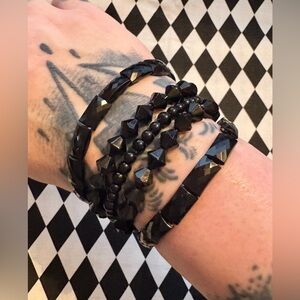 Black Multi Strand Beaded Stretch Bracelet